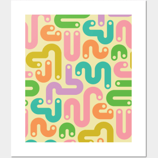 JELLY BEANS Squiggly New Wave Postmodern Abstract 1980s Geometric in Bright Summer Pink Orange Mustard Green Purple Pink with Cream Dots - UnBlink Studio by Jackie Tahara Posters and Art